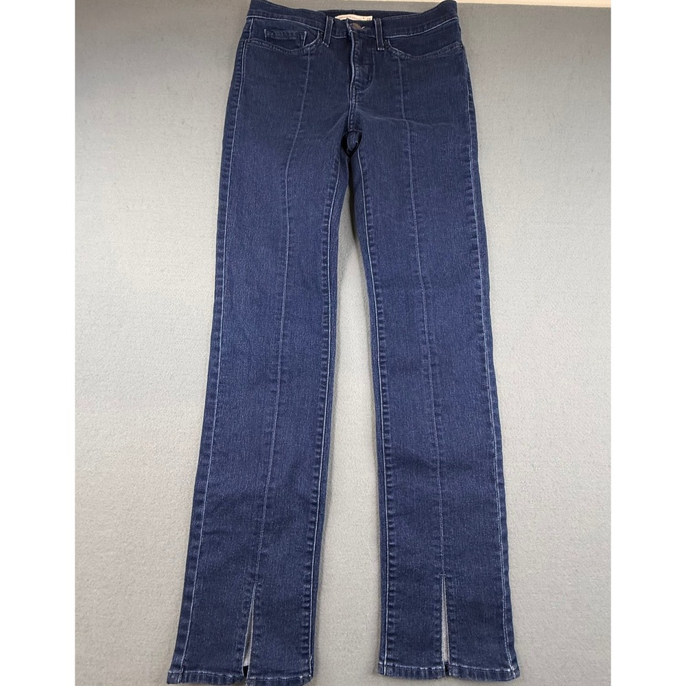 Levi's 314 Shaping Straight Womens Size 28 Dark Blue Seam Front Split Hem Jeans
